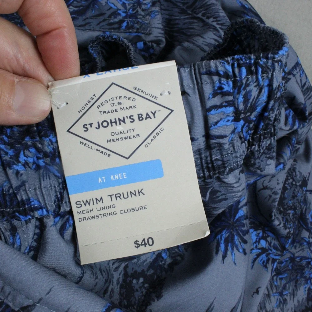 St Johns Bay Swim Trunks 2 Pack Palm Leaf Rock Island XL Black Blue NWT